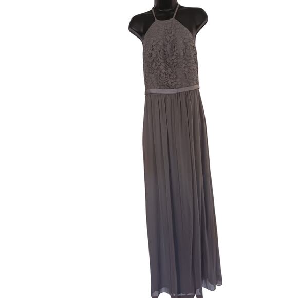 David's Bridal open back halter neck maxi dress Gray size 10 - Picture 3 of 5